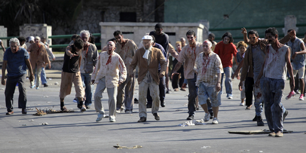 Extras made up as zombies act during the filming of the movie "Juan de los muertos" or "Juan of the dead" in Havana